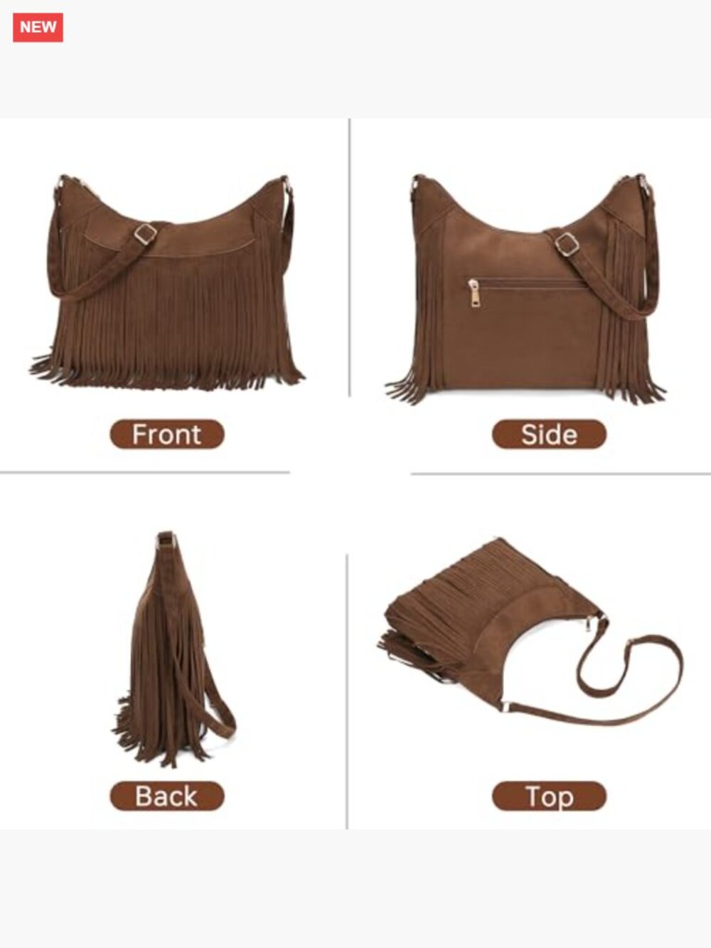 Vintage Suede Hobo Bag Crossbody Shoulder Purse Tassel Boho - Picture 6 of 6